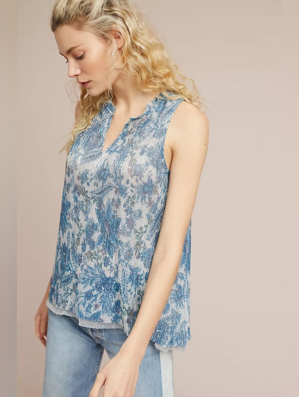 NWT Anthropologie Vanessa Virginia Grand Cayman Blue Floral Tank Top Size XXS P